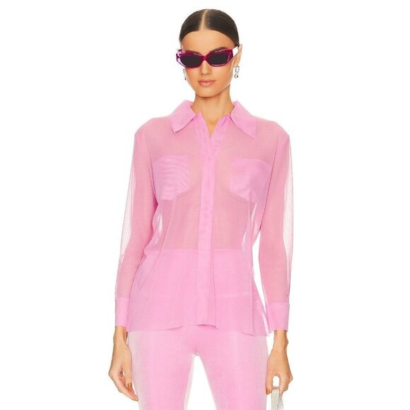 NORMA KAMALI Nk Shirt in Candy Pink Medium New Womens Sheer Blouse Top - Picture 1 of 15